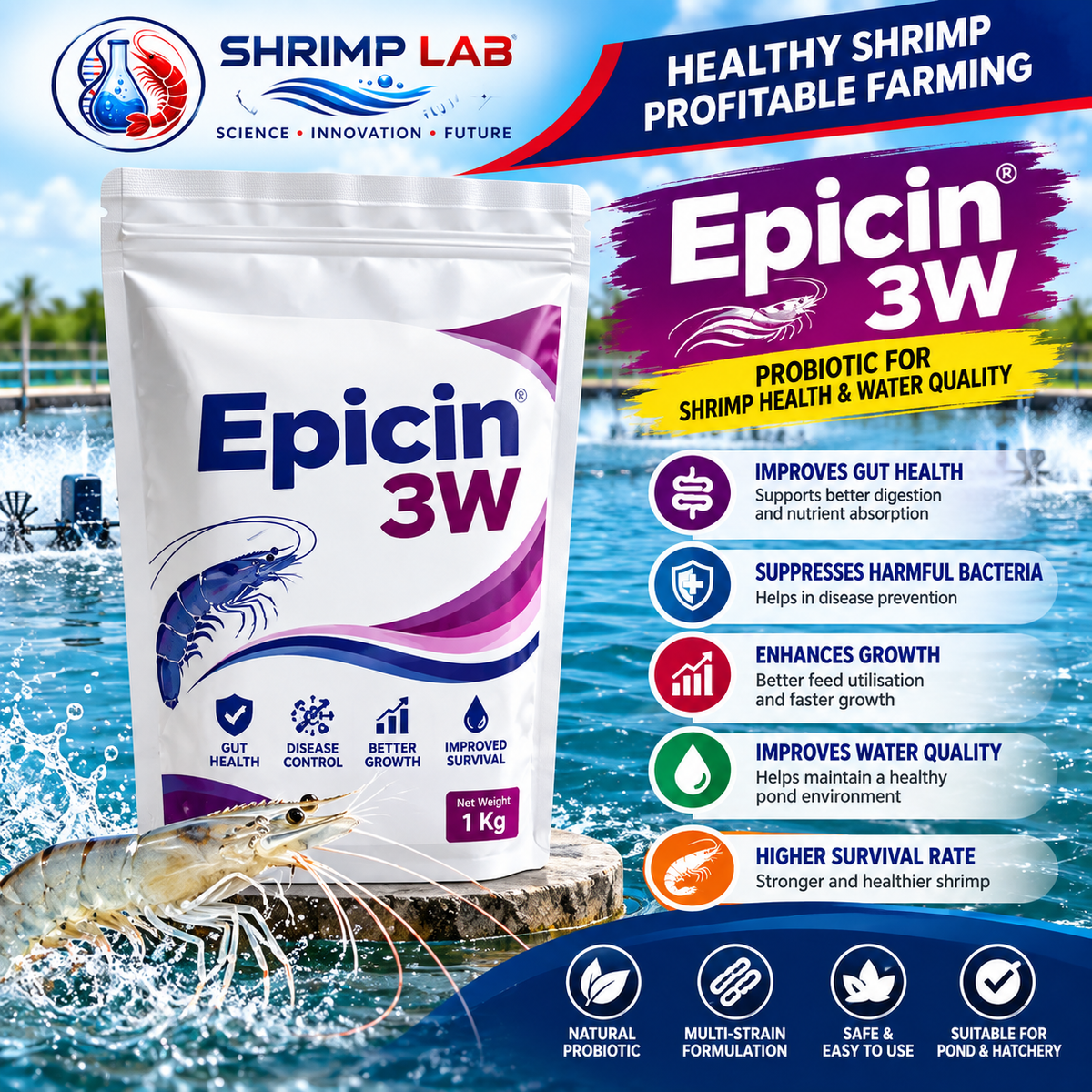 Epicin 3W – 1 Kg | Biological Aquaculture Pond Treatment