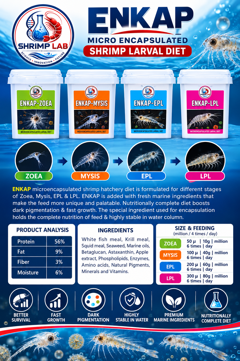 ENKAP Microencapsulated Shrimp Larval Diet – ZOEA, MYSIS, EPL & LPL