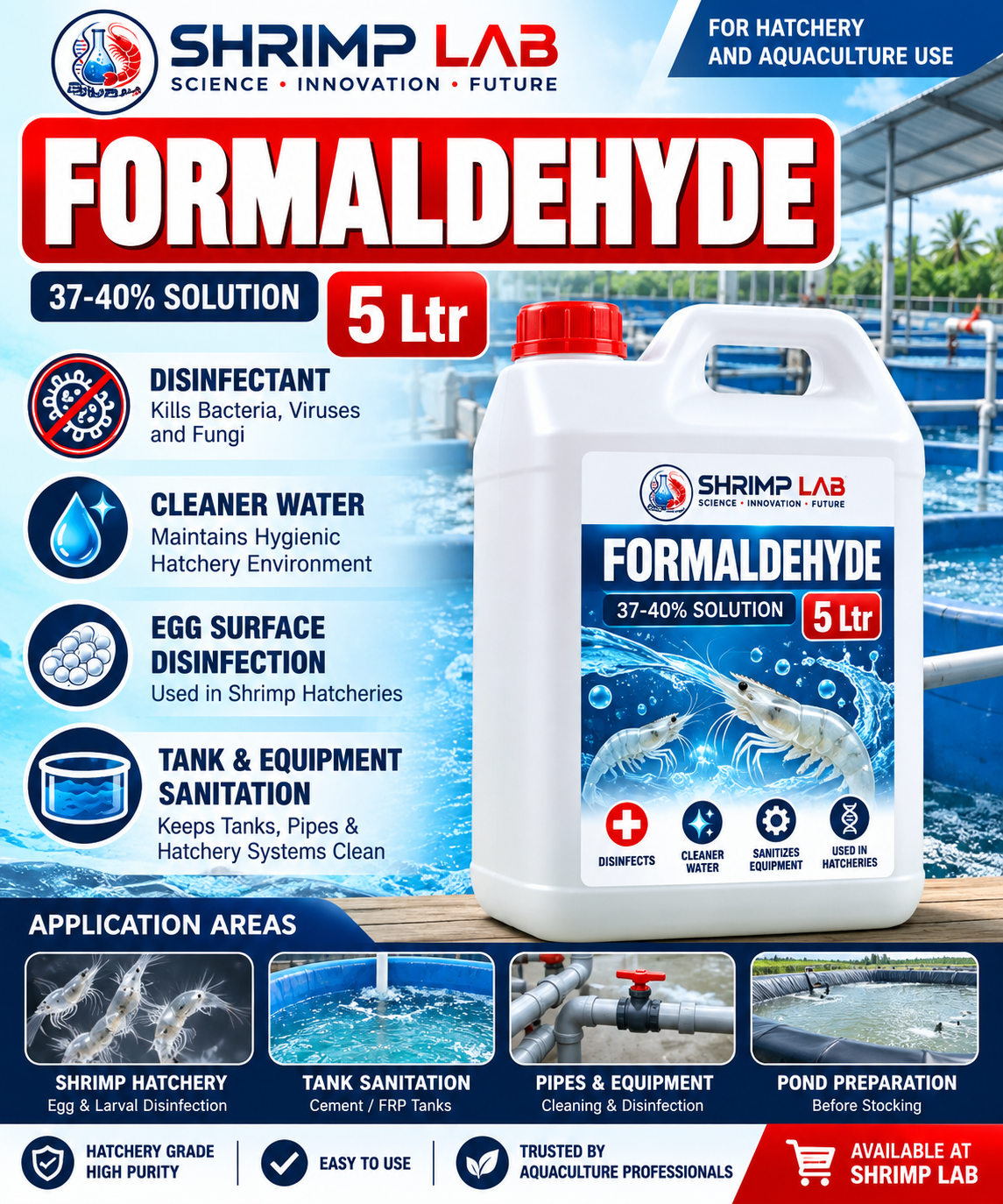 Formaldehyde – 5 Litre | Hatchery & Aquaculture Disinfectant | Tank, Equipment & System Sanitation