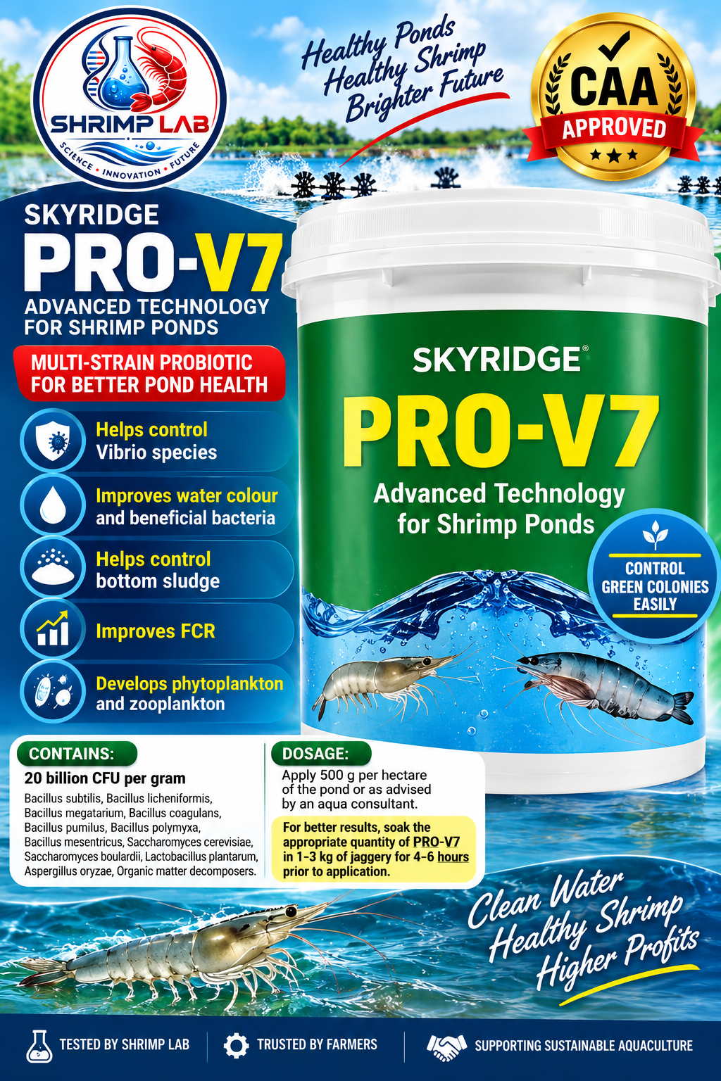 SKYRIDGE PRO-V7 Multi-Strain Probiotic for Shrimp Ponds