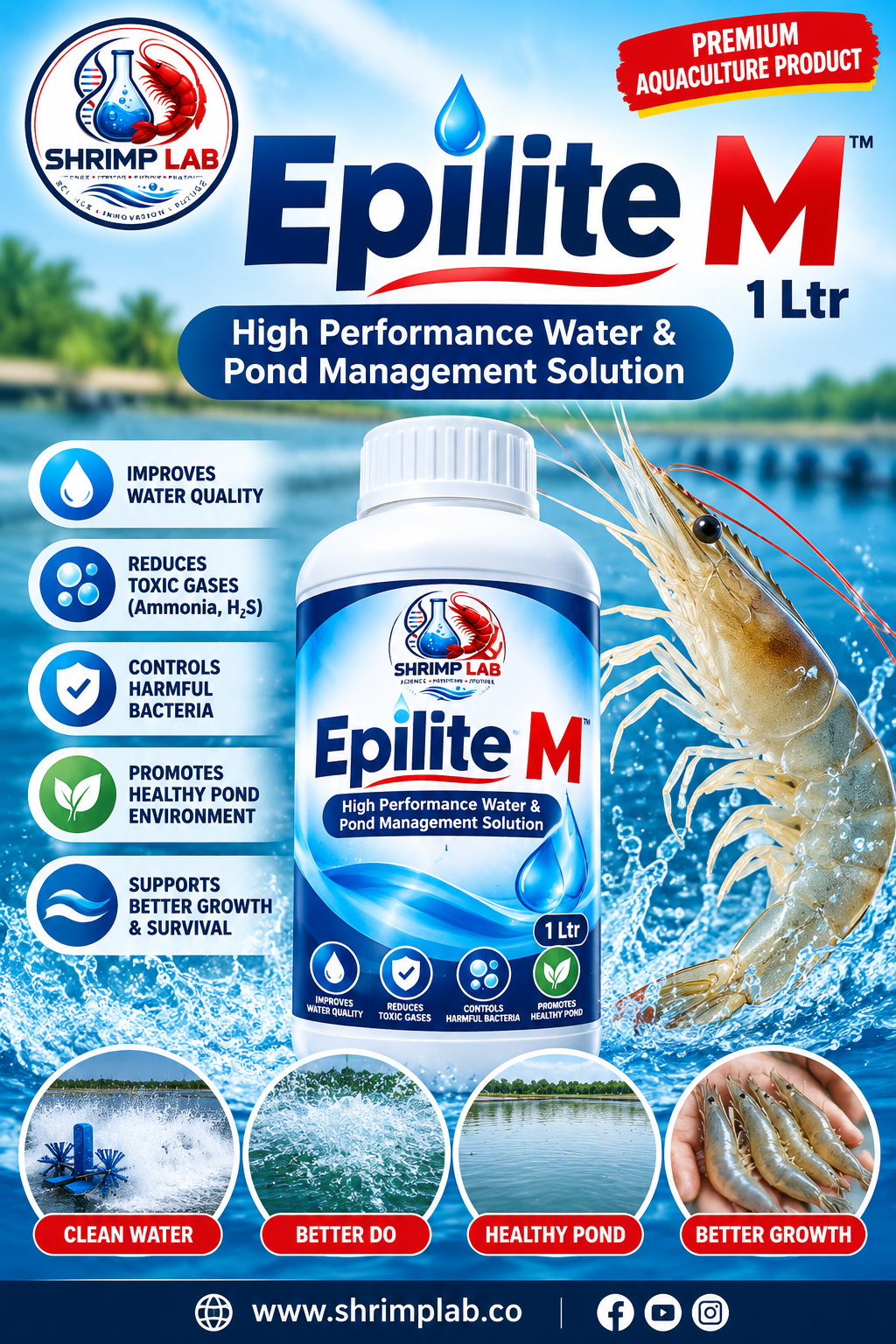 Epilite M – 1 Ltr | High Performance Water & Pond Management Solution for Shrimp Farming