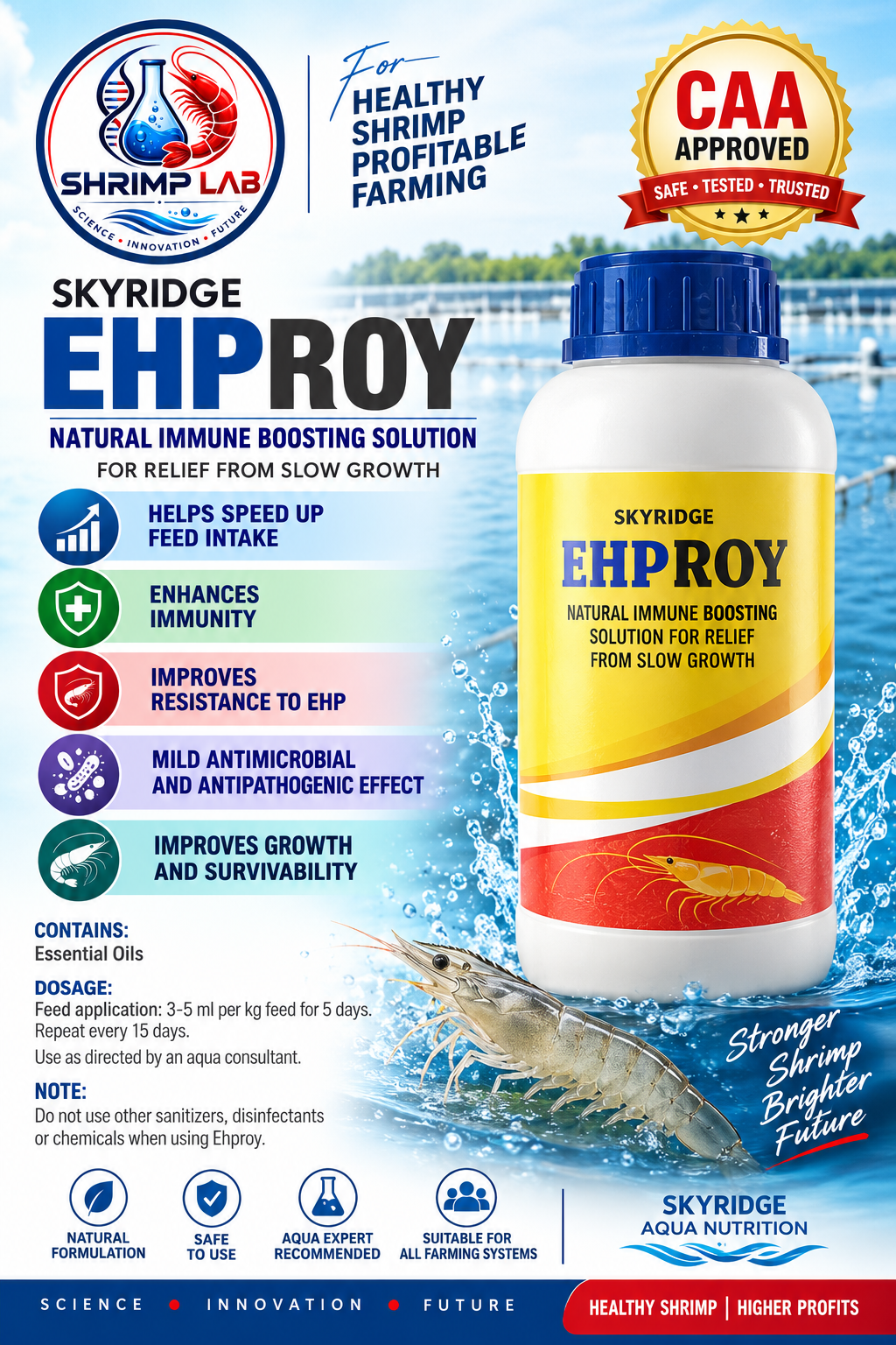 SKYRIDGE EHPROY Shrimp Feed Supplement | Essential Oils | Supports Growth & Natural Resistance
