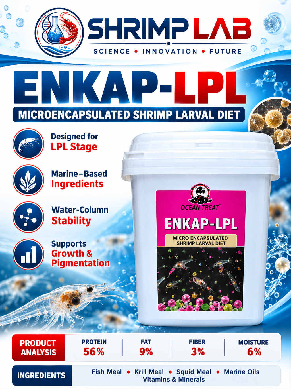 OCEAN TREAT ENKAP-LPL Microencapsulated Shrimp Larval Diet | Specialised Feed for LPL Stage Shrimp Larvae | Marine-Based Ingredients