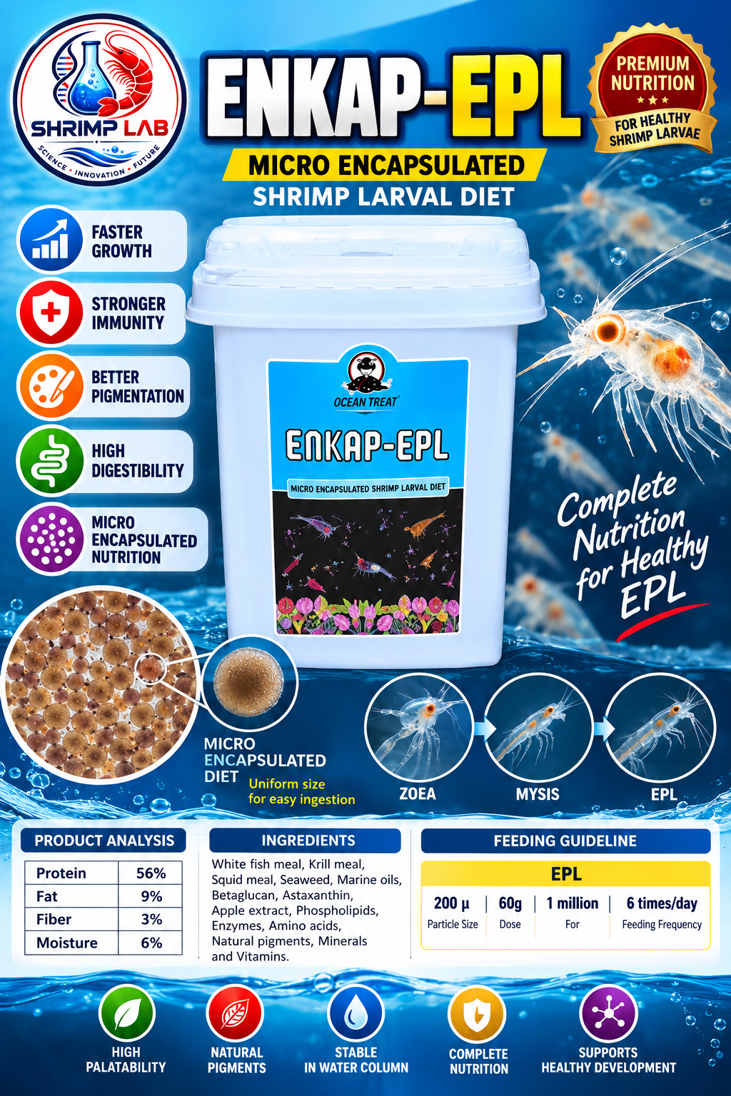 ENKAP-EPL Microencapsulated Shrimp Larval Diet – Premium Hatchery Feed