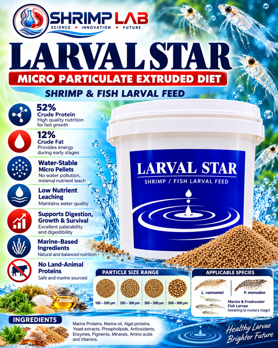 LARVAL STAR Micro Particulate Extruded Diet for Shrimp & Fish Larvae – 52% Protein, 12% Fat