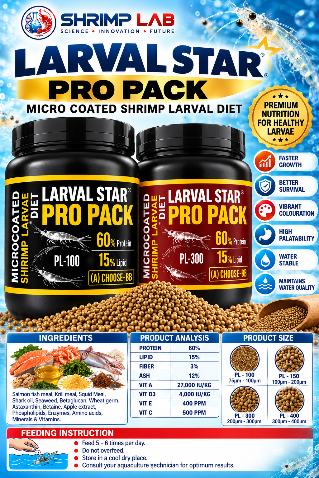LARVAL STAR PRO PACK – Micro-Coated Shrimp Larval Diet | For Vannamei & Black Tiger Shrimp