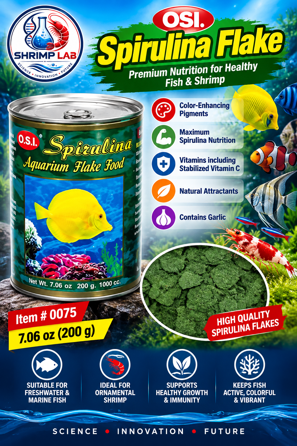 OSI Spirulina Aquarium Flake Food – 200 g