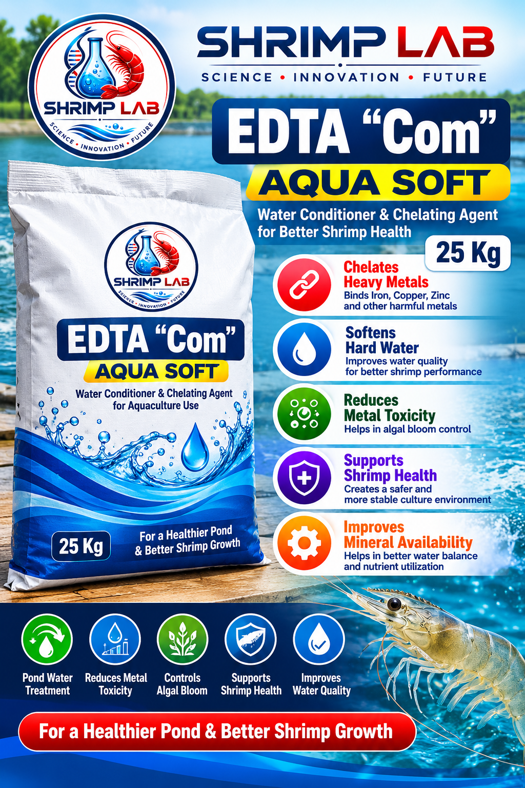 EDTA "Com" Aqua Soft - 25 Kg |water Conditioner & Chelating Agent for Aquaculture