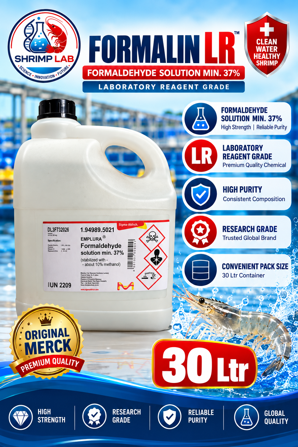 Formalin LR - 30 Ltr | Aquaculture Disinfectant | Merck